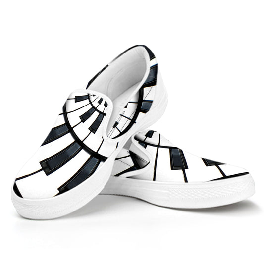 Spiral Piano Keyboard Print White Slip On Shoes