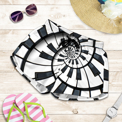 Spiral Piano Keyboard Print Women's Shorts
