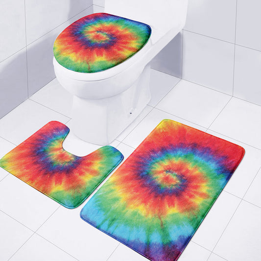 Spiral Tie Dye Print 3 Piece Bath Mat Set