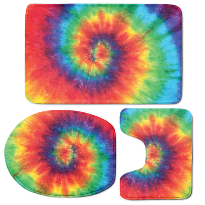 Spiral Tie Dye Print 3 Piece Bath Mat Set