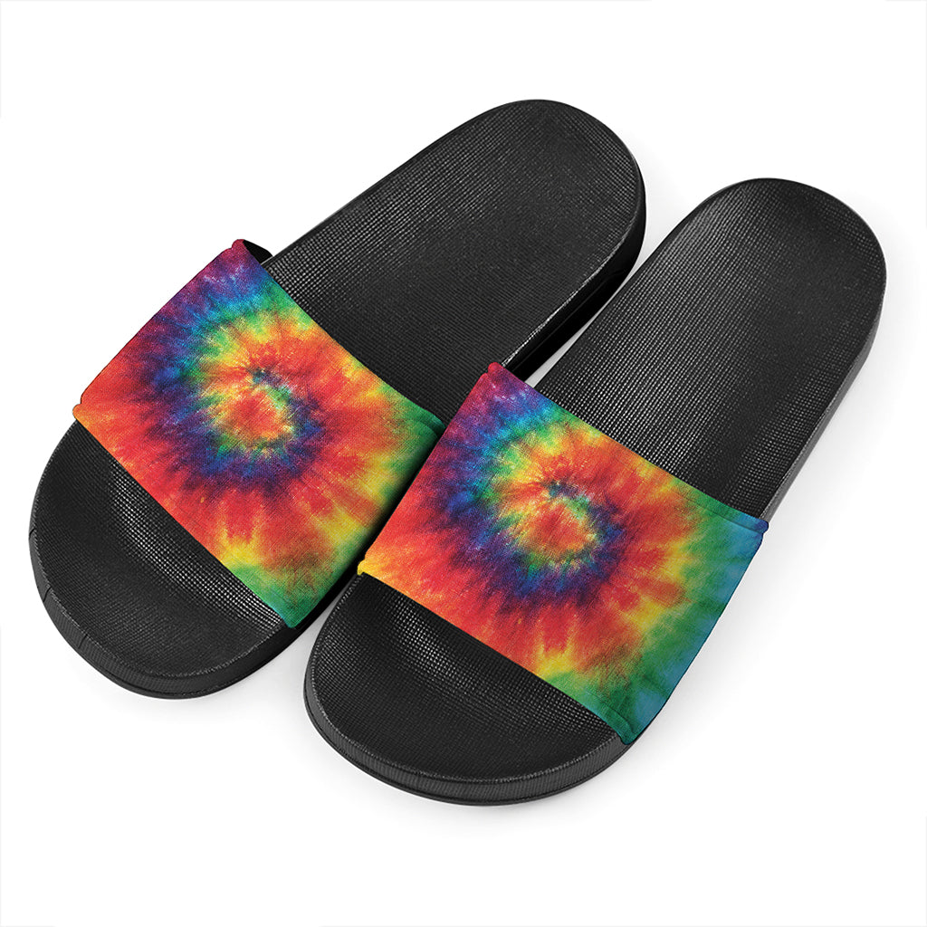 Spiral Tie Dye Print Black Slide Sandals