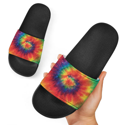Spiral Tie Dye Print Black Slide Sandals