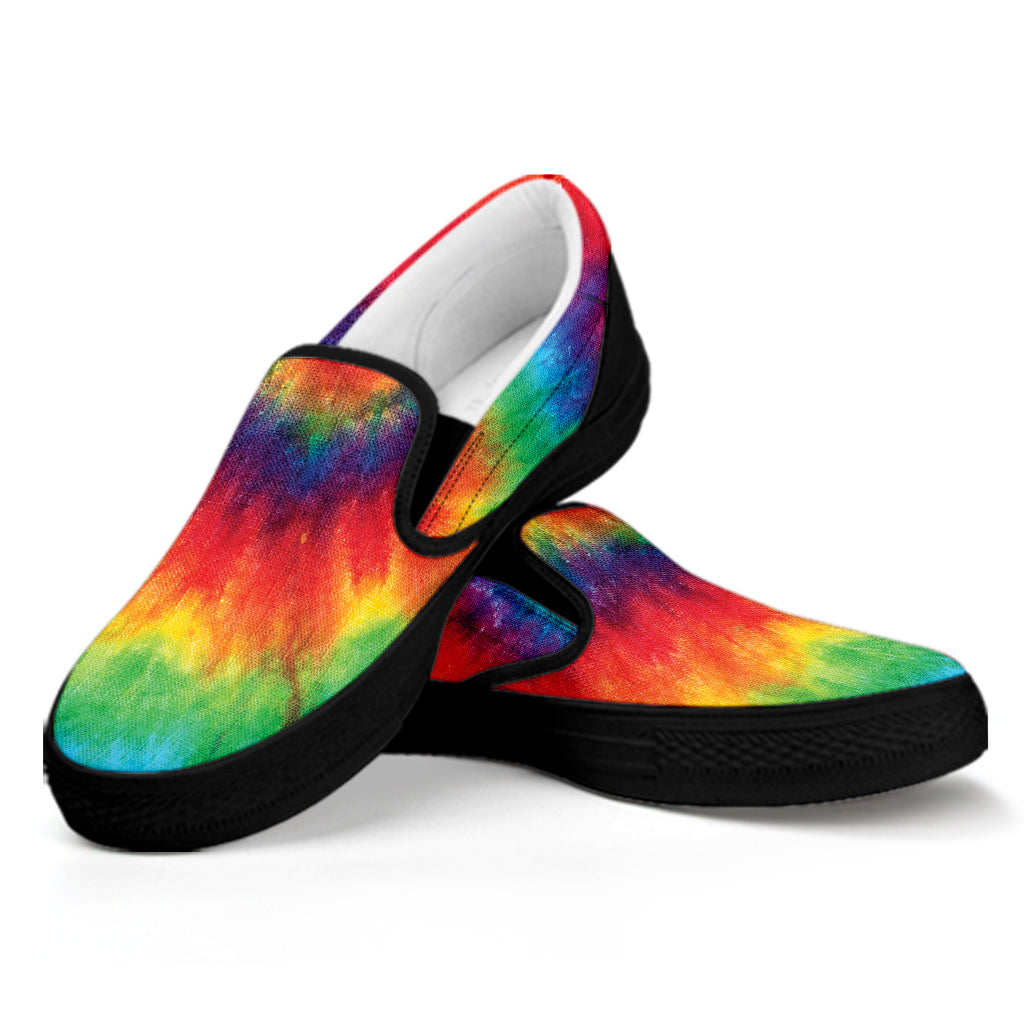 Spiral Tie Dye Print Black Slip On Shoes