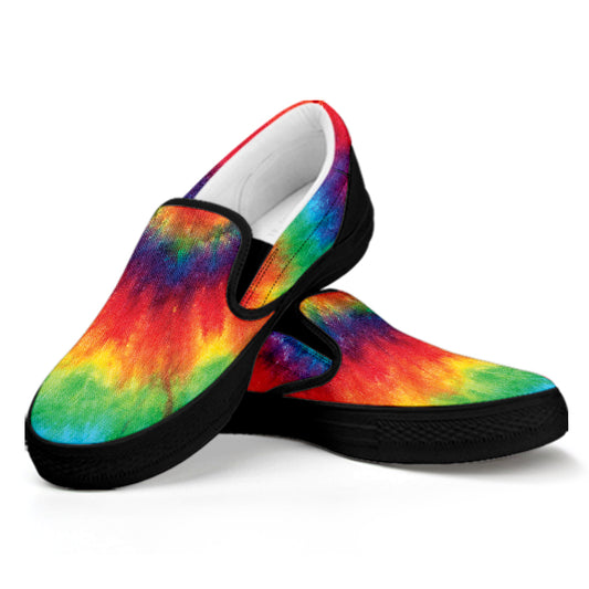 Spiral Tie Dye Print Black Slip On Shoes