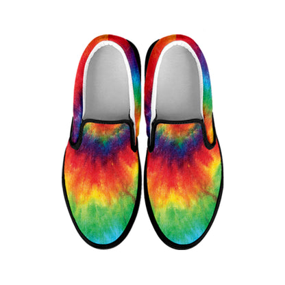 Spiral Tie Dye Print Black Slip On Shoes