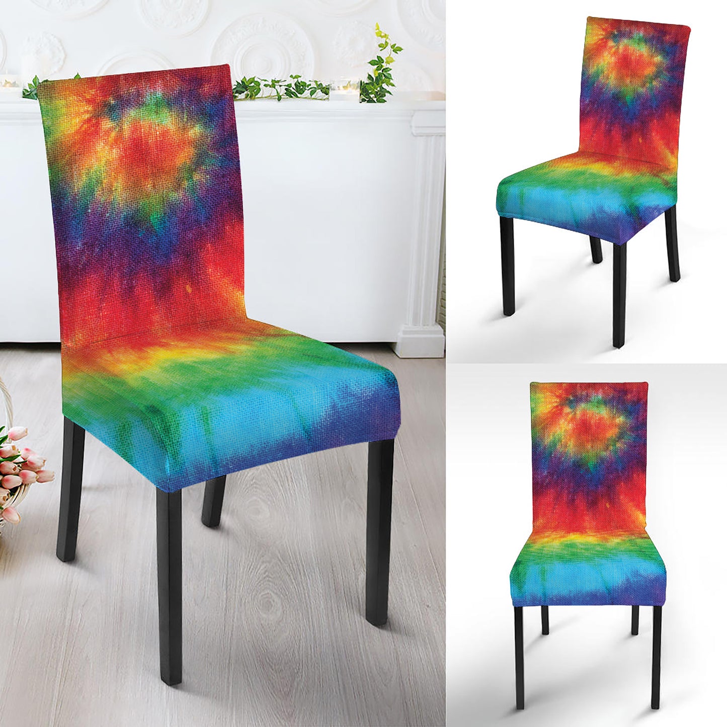 Spiral Tie Dye Print Dining Chair Slipcover