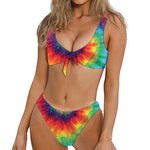 Spiral Tie Dye Print Front Bow Tie Bikini