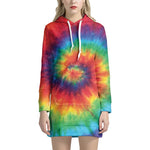 Spiral Tie Dye Print Pullover Hoodie Dress