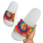 Spiral Tie Dye Print White Slide Sandals