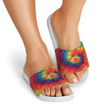 Spiral Tie Dye Print White Slide Sandals