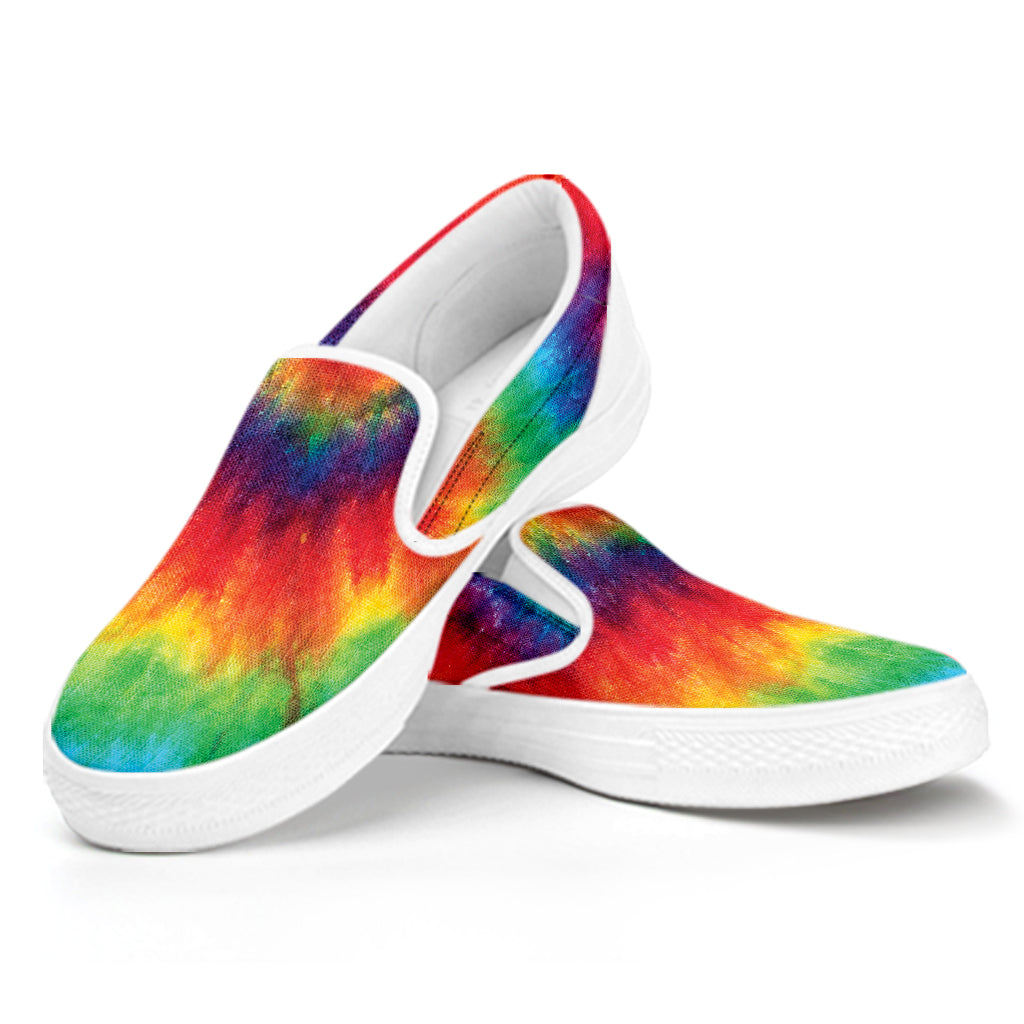 Spiral Tie Dye Print White Slip On Shoes