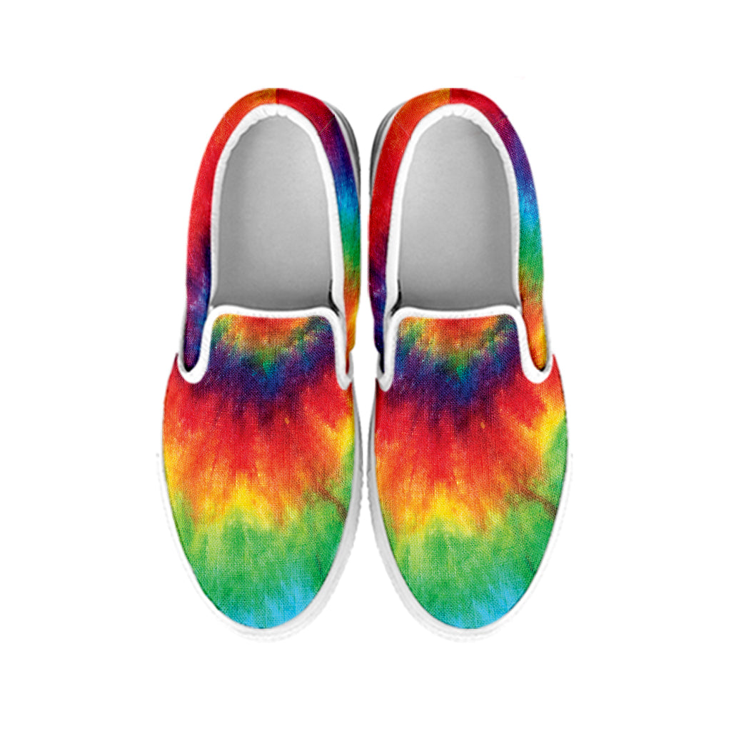 Spiral Tie Dye Print White Slip On Shoes