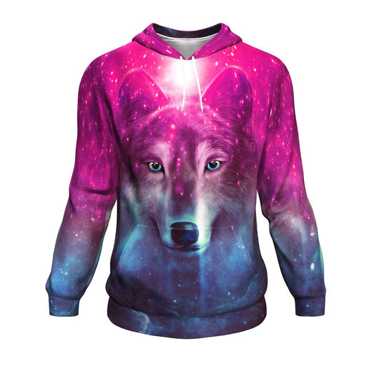 Spirit Animal Purple Blue Wolf Print Unisex Pullover Hoodie GearFrost