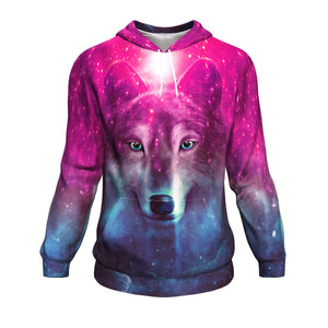 Purple And Blue Spirit Animal Wolf Print Pullover Hoodie – GearFrost