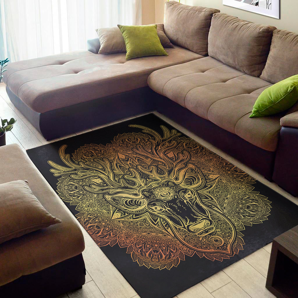 Spiritual Deer Mandala Print Area Rug