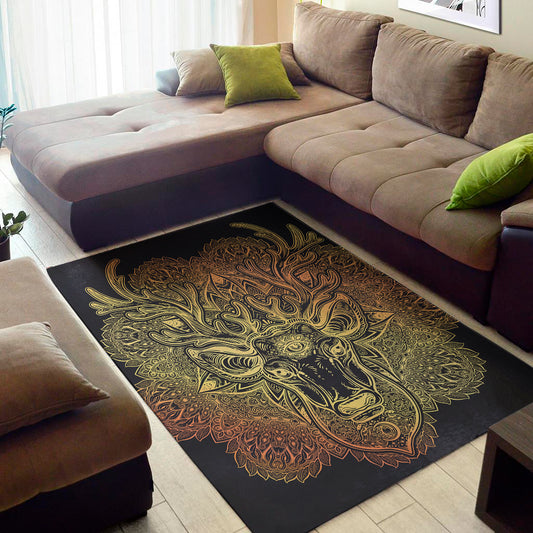 Spiritual Deer Mandala Print Area Rug