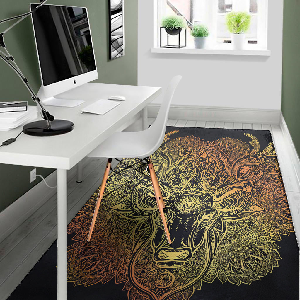 Spiritual Deer Mandala Print Area Rug