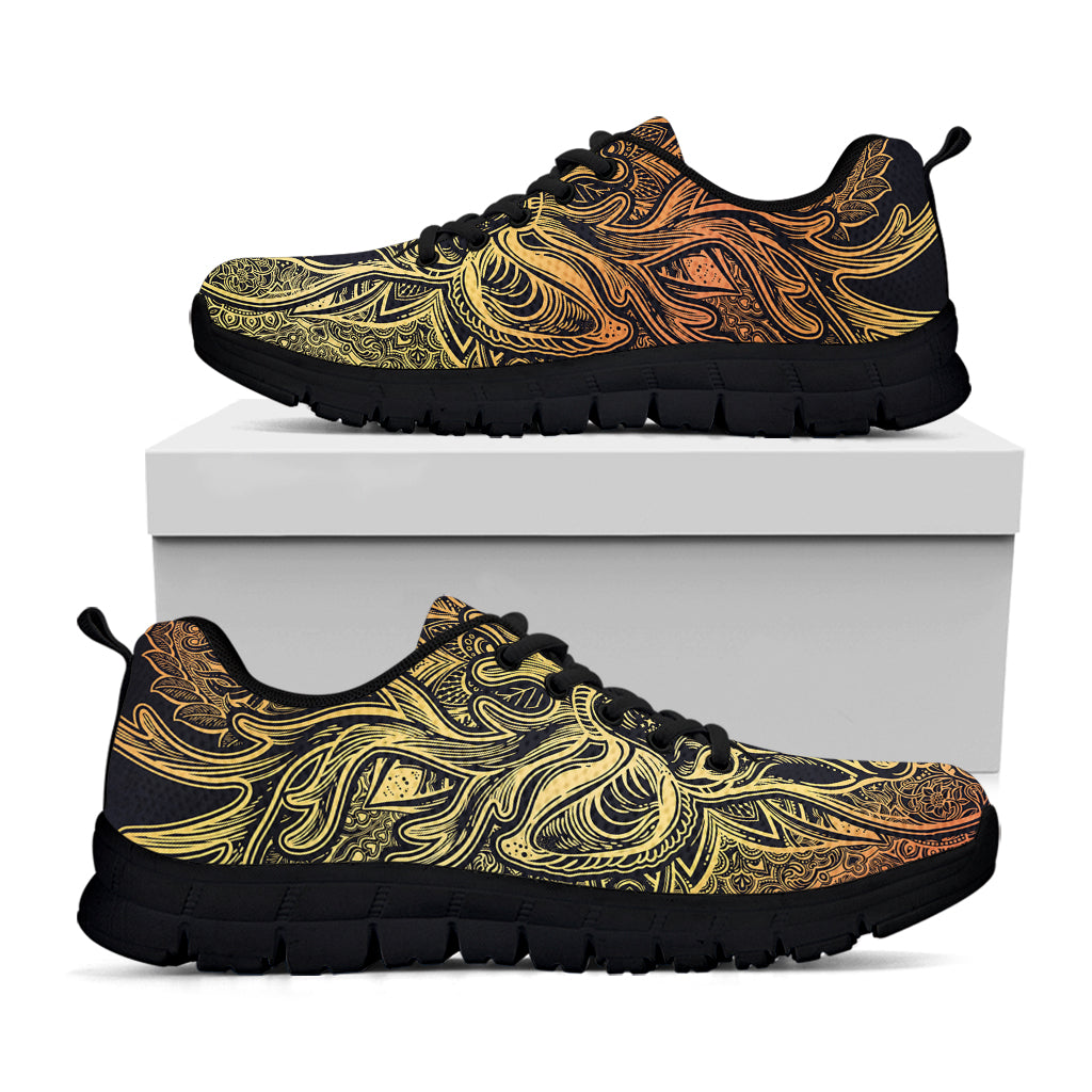 Spiritual Deer Mandala Print Black Sneakers