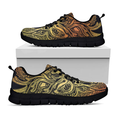Spiritual Deer Mandala Print Black Sneakers