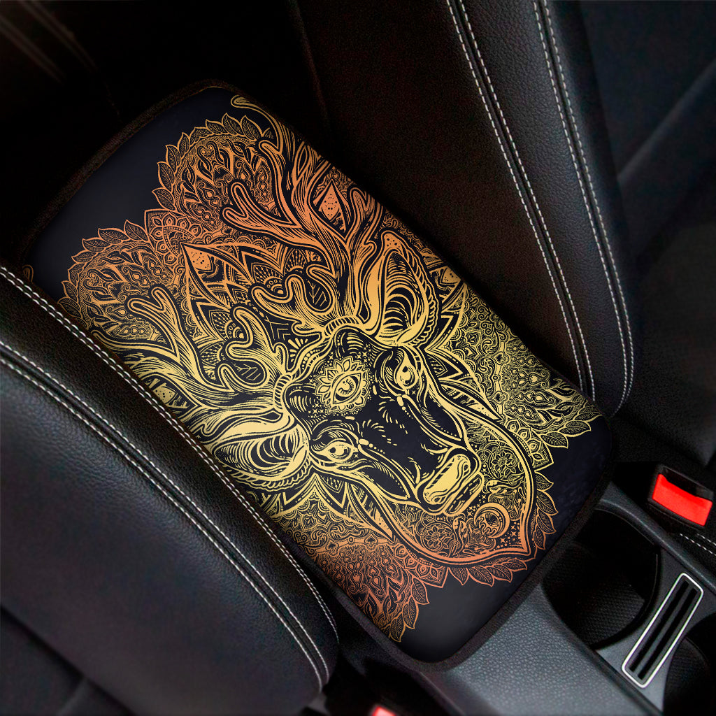 Spiritual Deer Mandala Print Car Center Console Cover