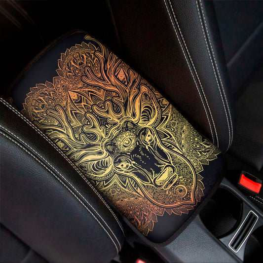 Spiritual Deer Mandala Print Car Center Console Cover