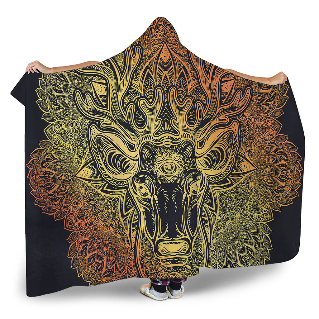 Spiritual Deer Mandala Print Hooded Blanket