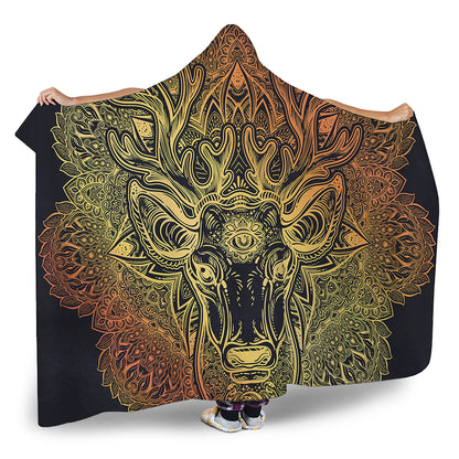 Spiritual Deer Mandala Print Hooded Blanket