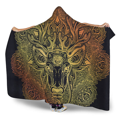 Spiritual Deer Mandala Print Hooded Blanket