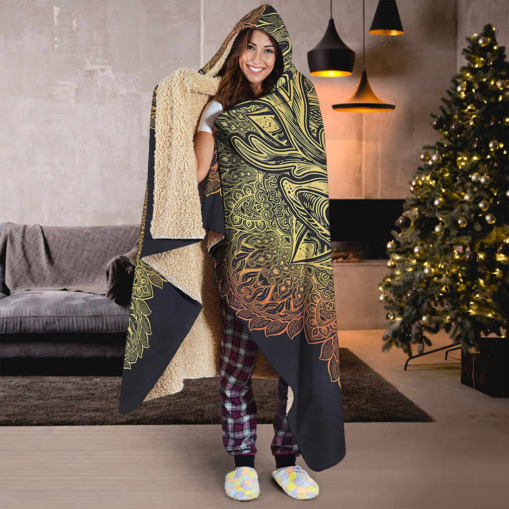 Spiritual Deer Mandala Print Hooded Blanket