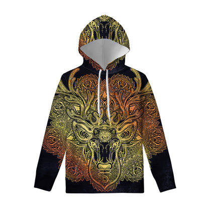 Spiritual Deer Mandala Print Pullover Hoodie