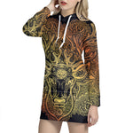 Spiritual Deer Mandala Print Pullover Hoodie Dress
