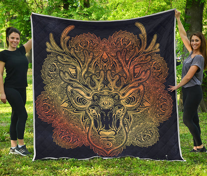 Spiritual Deer Mandala Print Quilt