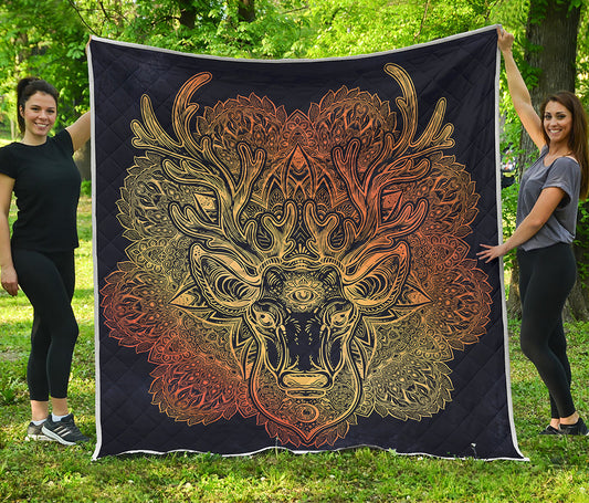 Spiritual Deer Mandala Print Quilt