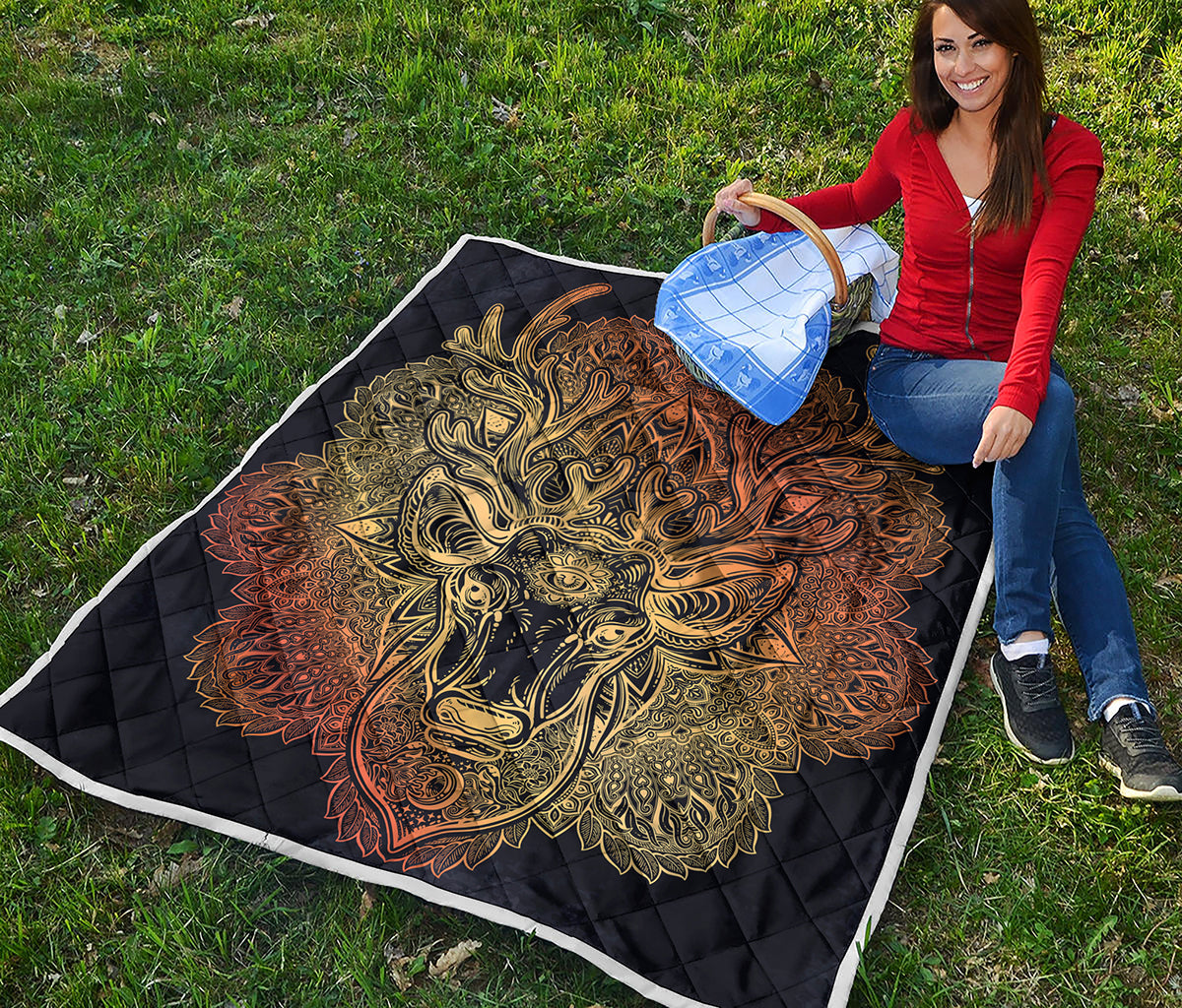Spiritual Deer Mandala Print Quilt