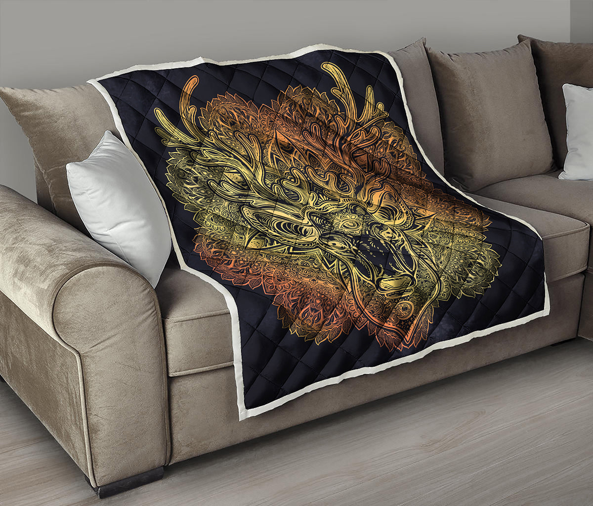 Spiritual Deer Mandala Print Quilt