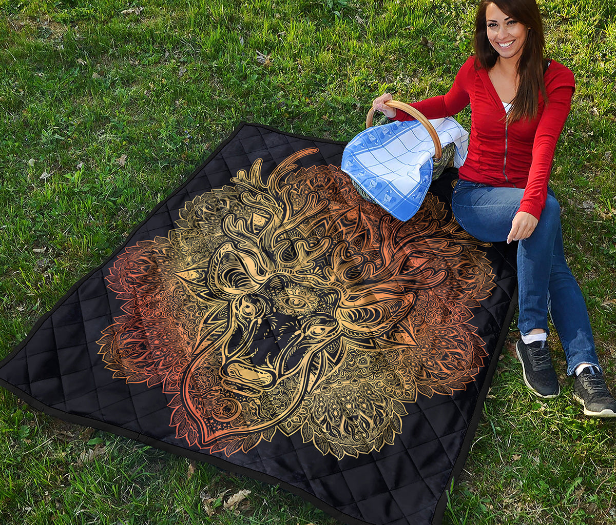 Spiritual Deer Mandala Print Quilt