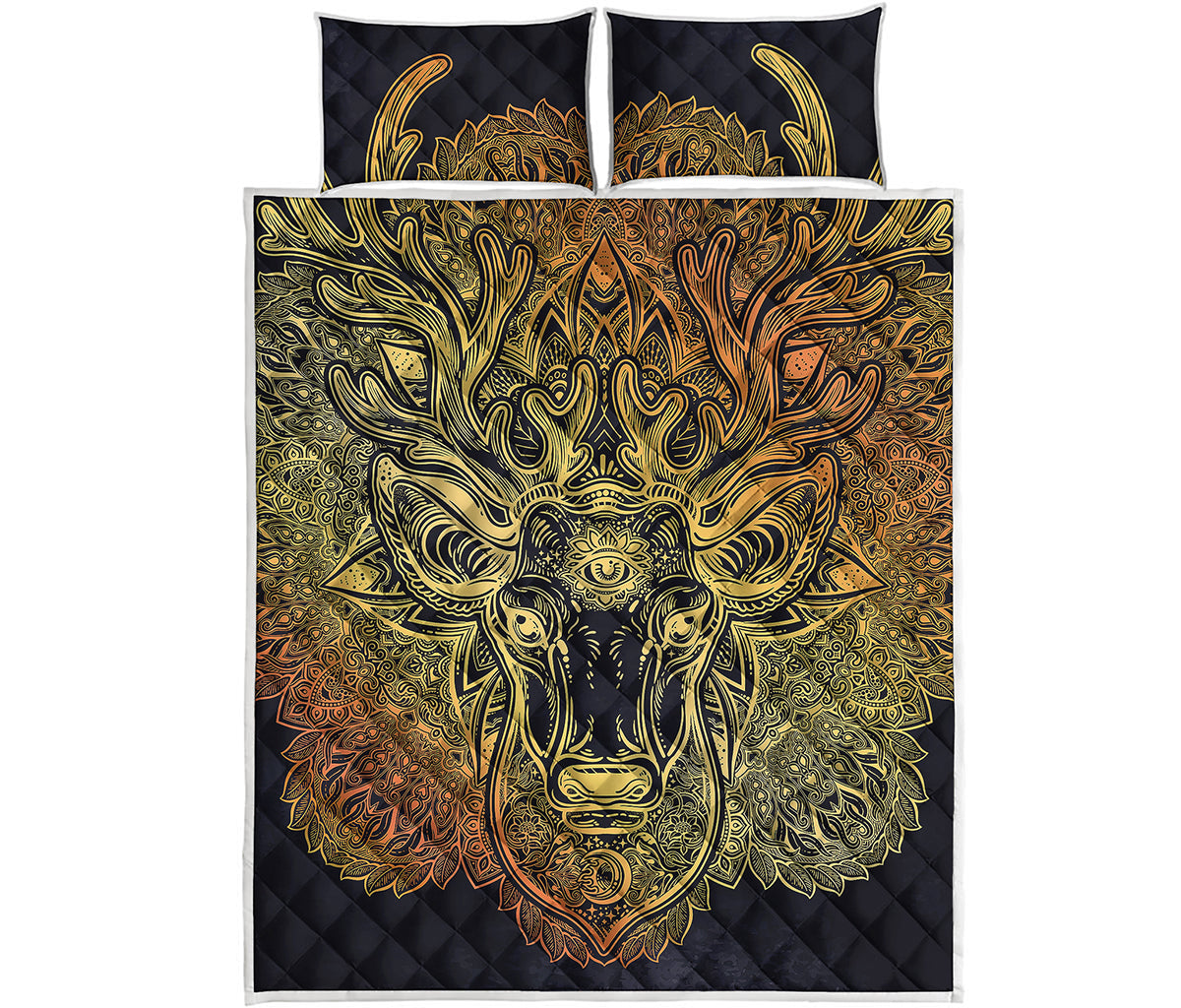 Spiritual Deer Mandala Print Quilt Bed Set