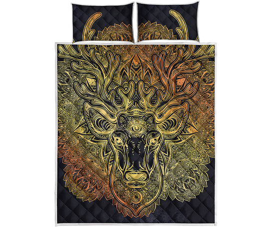 Spiritual Deer Mandala Print Quilt Bed Set