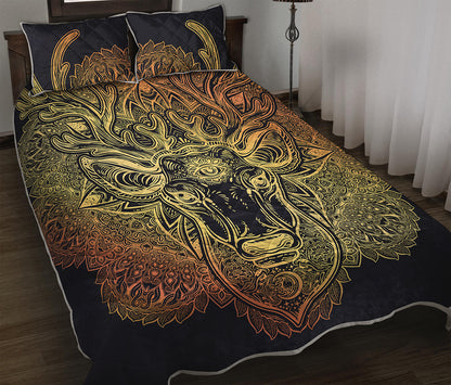 Spiritual Deer Mandala Print Quilt Bed Set