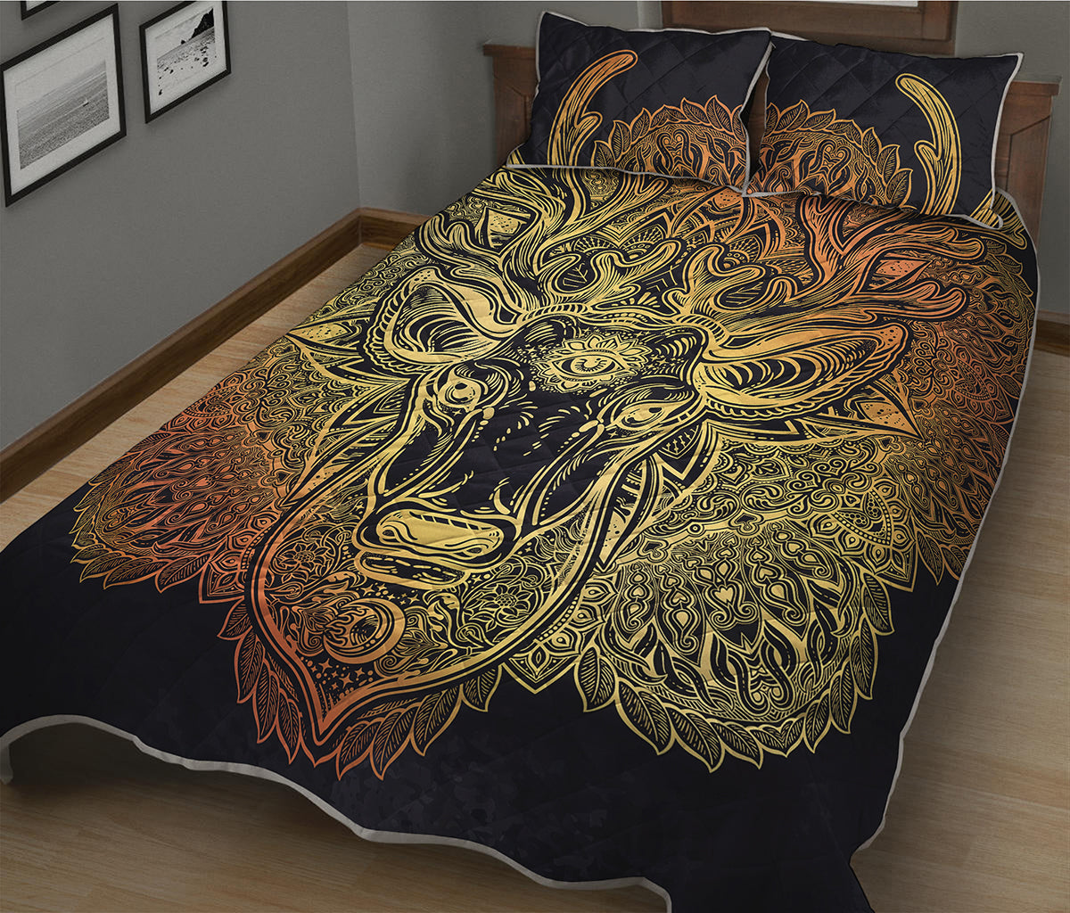 Spiritual Deer Mandala Print Quilt Bed Set
