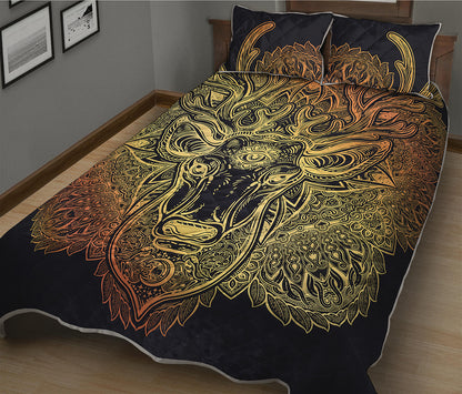 Spiritual Deer Mandala Print Quilt Bed Set
