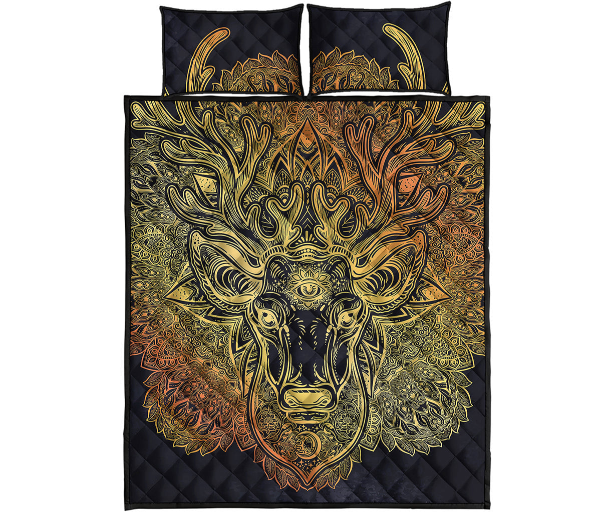 Spiritual Deer Mandala Print Quilt Bed Set