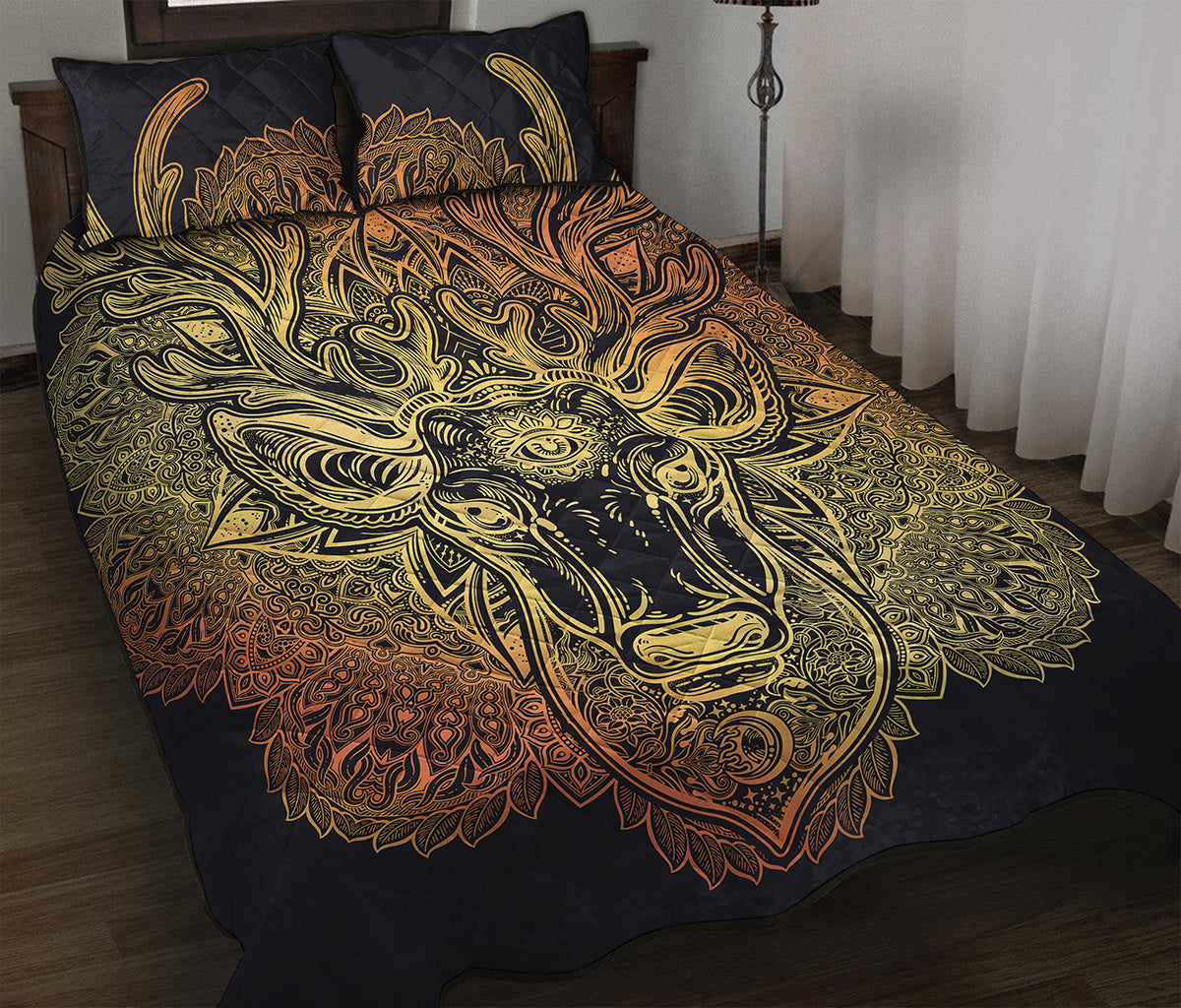 Spiritual Deer Mandala Print Quilt Bed Set