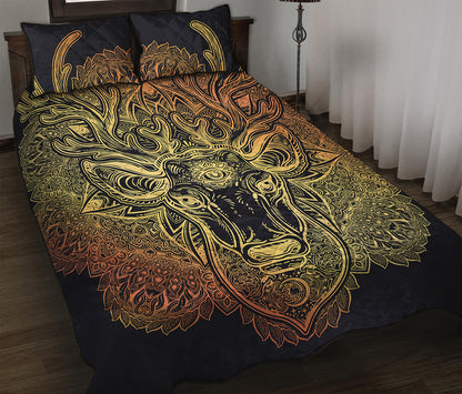 Spiritual Deer Mandala Print Quilt Bed Set