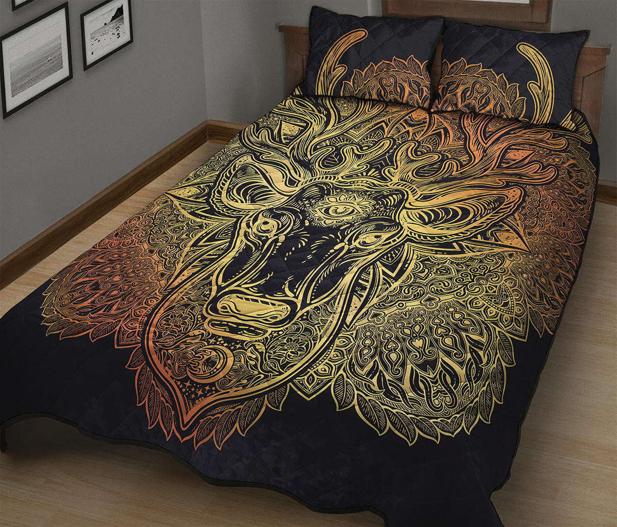 Spiritual Deer Mandala Print Quilt Bed Set