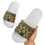 Spiritual Deer Mandala Print White Slide Sandals