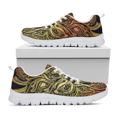 Spiritual Deer Mandala Print White Sneakers