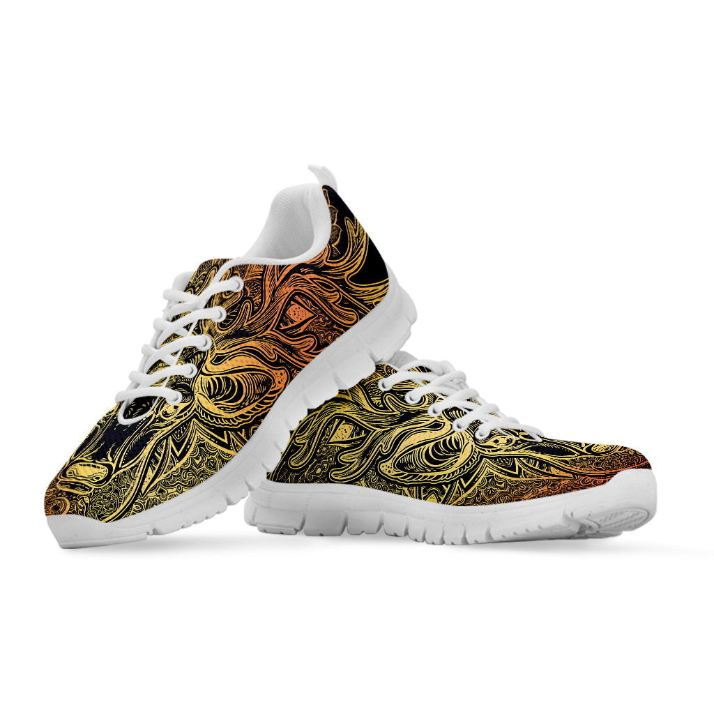 Spiritual Deer Mandala Print White Sneakers