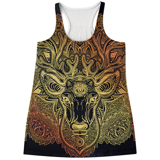 Spiritual Deer Mandala Print Women's Racerback Tank Top