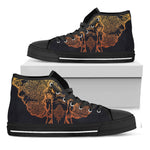 Spiritual Elephant Mandala Print Black High Top Shoes